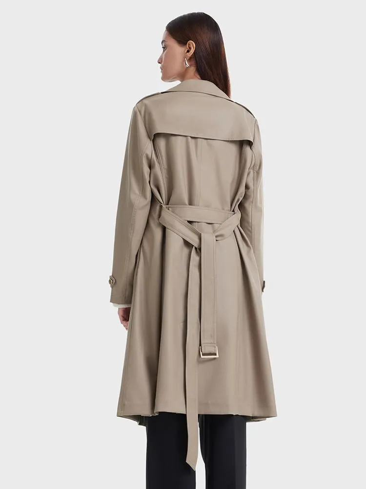 Worsted Wool Trench Coat With Belt