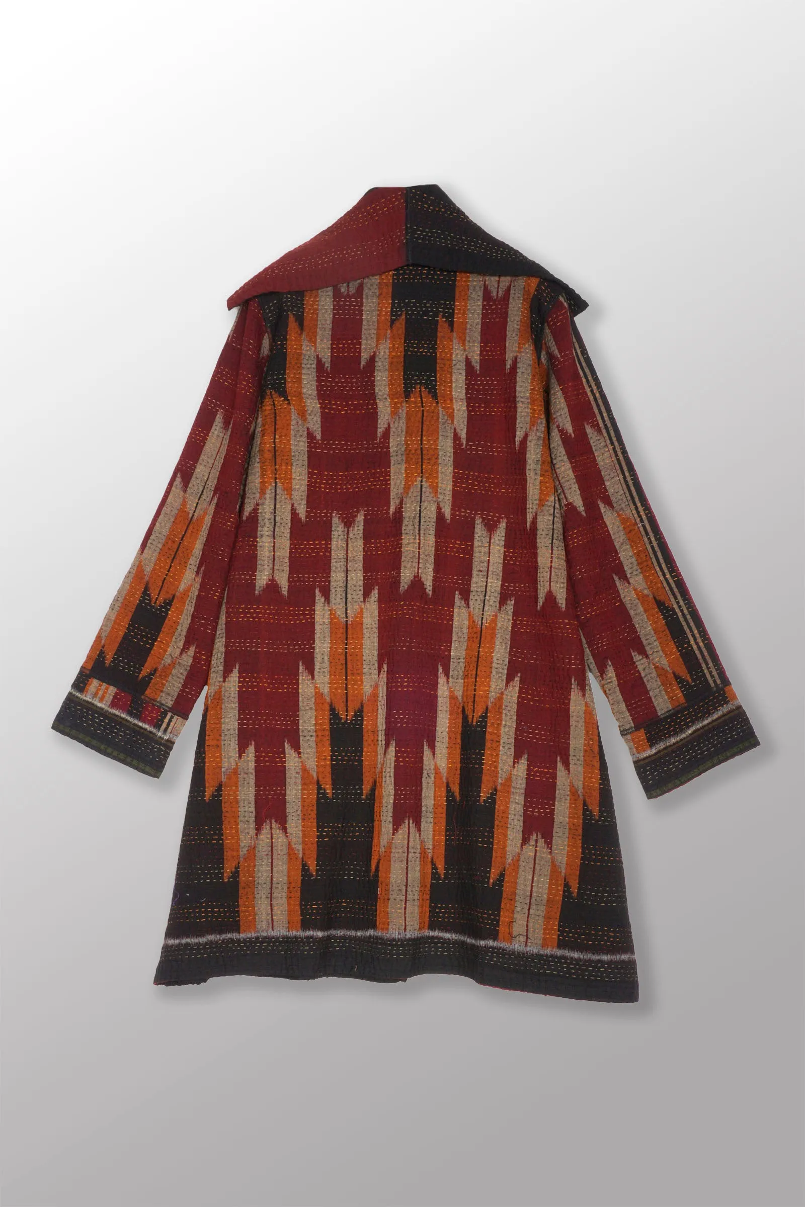 WOVEN HANDLOOM IKAT WITH OMBRE KANTHA POCKET MEDIUM COAT - wh4316-red -