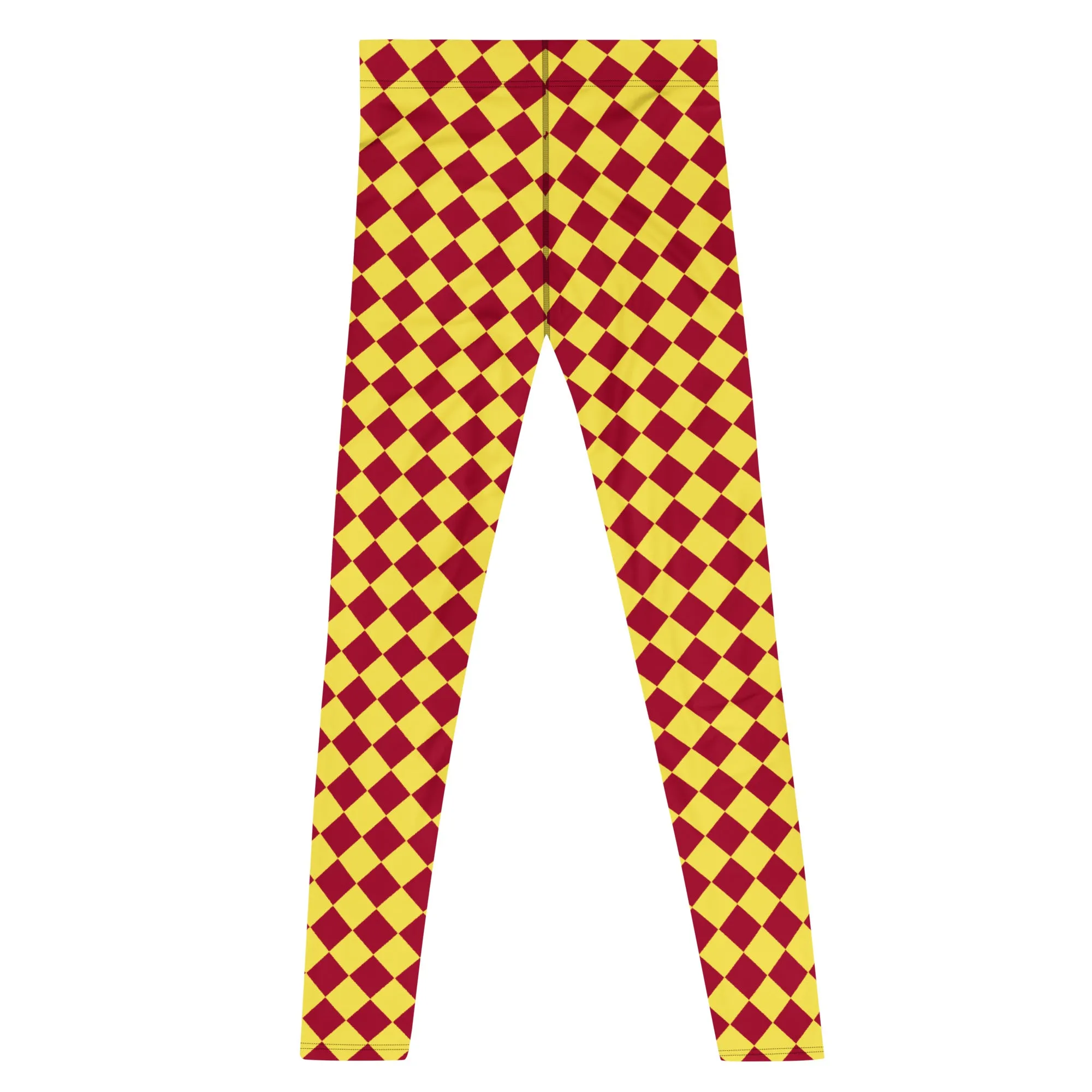 Yellow Red Checkered Men's Leggings, Check Pants Men, Men's Plaid Pants, Checkered Pants - Made in USA/EU/MX