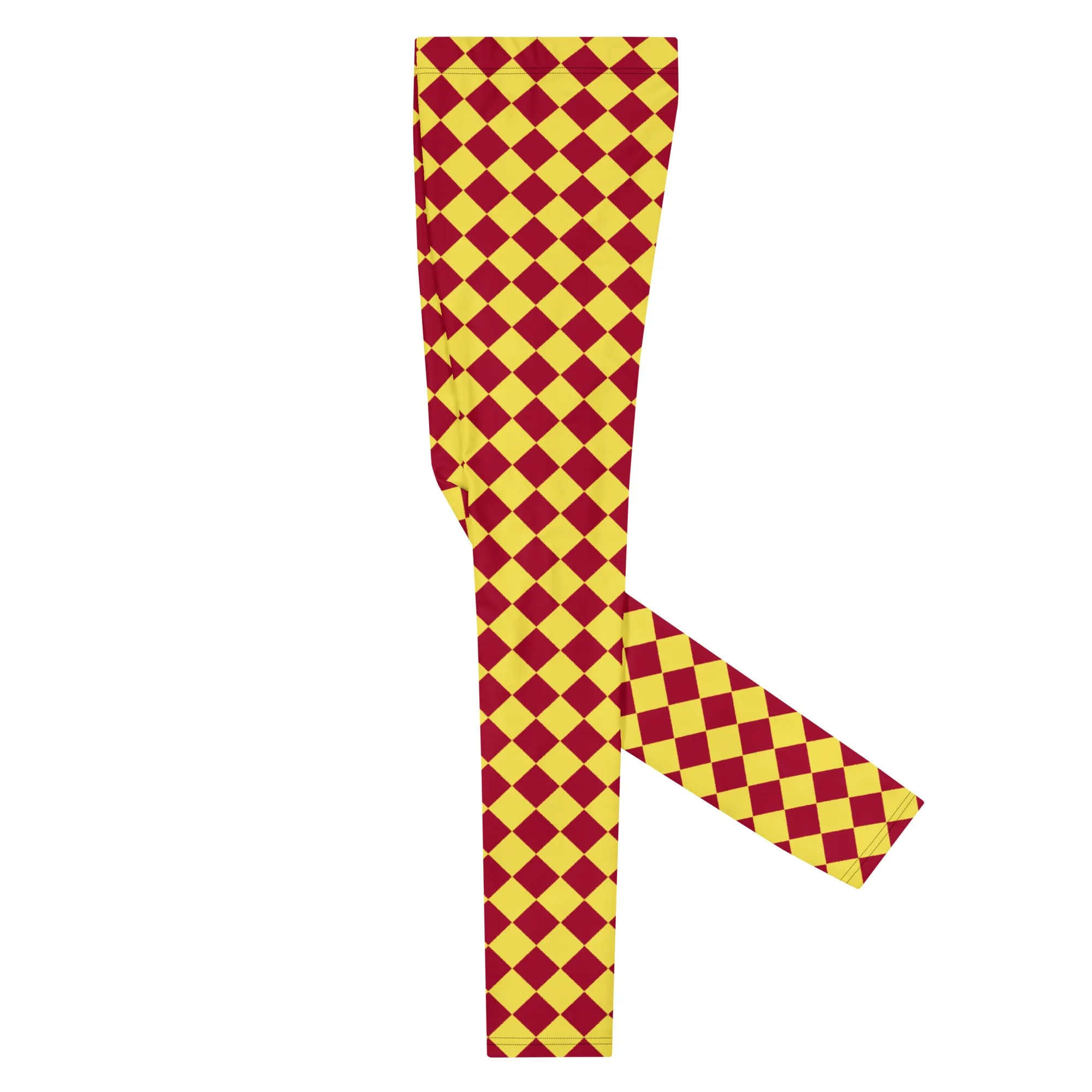 Yellow Red Checkered Men's Leggings, Check Pants Men, Men's Plaid Pants, Checkered Pants - Made in USA/EU/MX