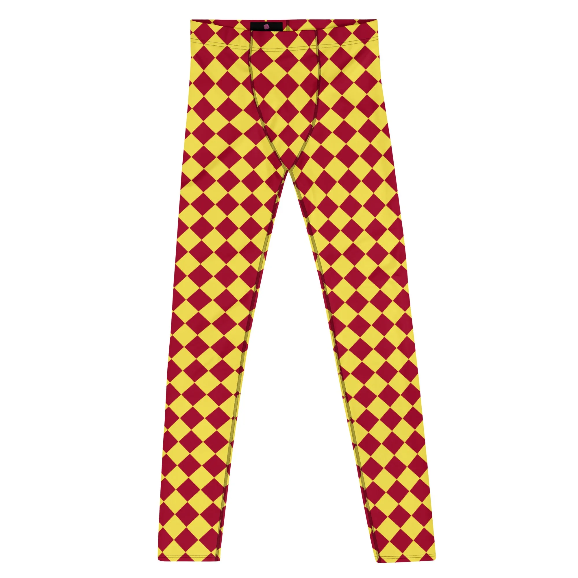 Yellow Red Checkered Men's Leggings, Check Pants Men, Men's Plaid Pants, Checkered Pants - Made in USA/EU/MX