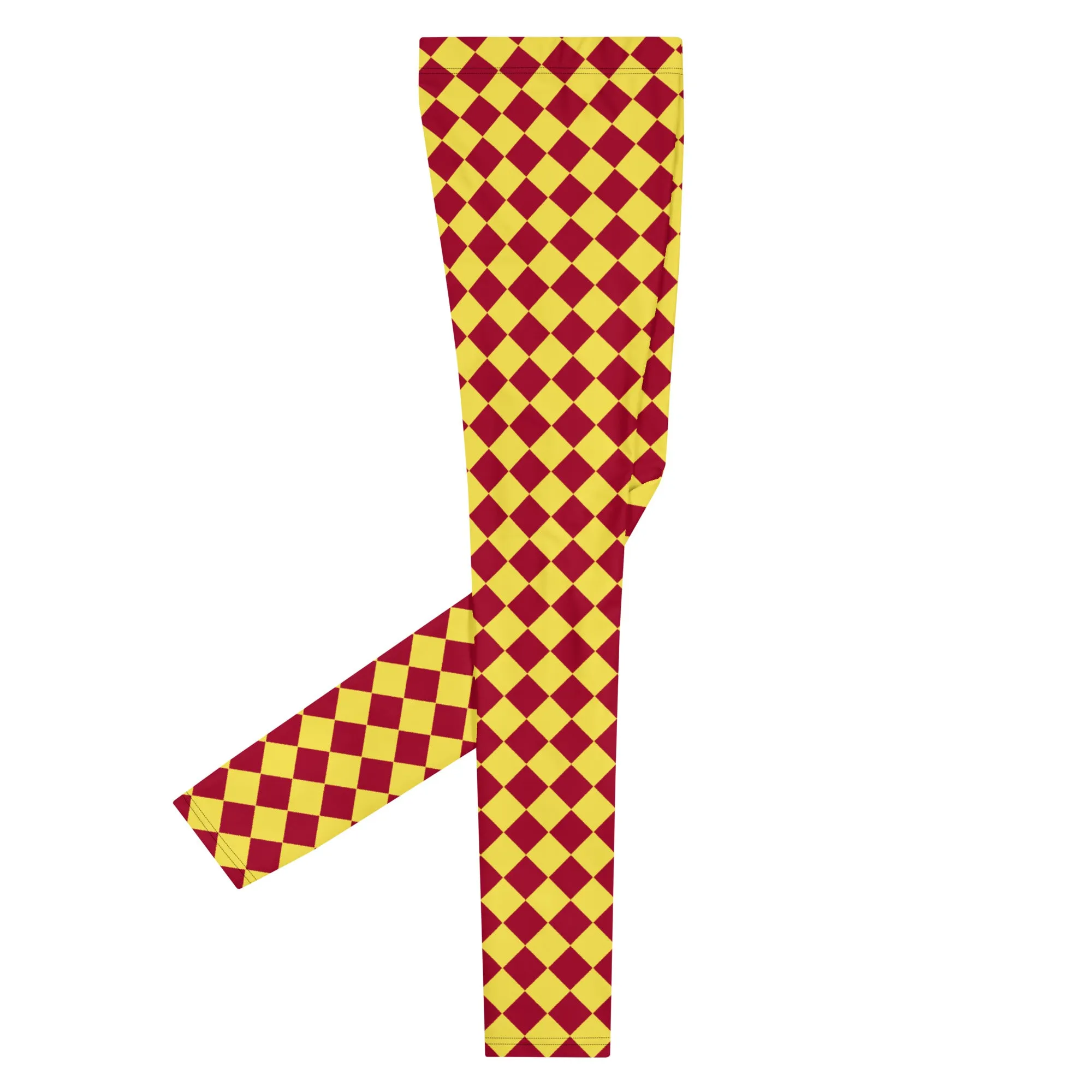 Yellow Red Checkered Men's Leggings, Check Pants Men, Men's Plaid Pants, Checkered Pants - Made in USA/EU/MX