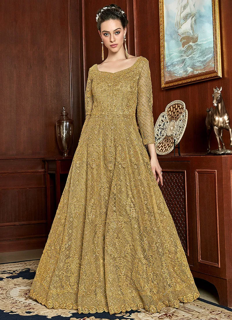 Yellow Zari Embroidered Flared Anarkali Suit