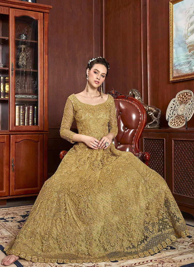 Yellow Zari Embroidered Flared Anarkali Suit