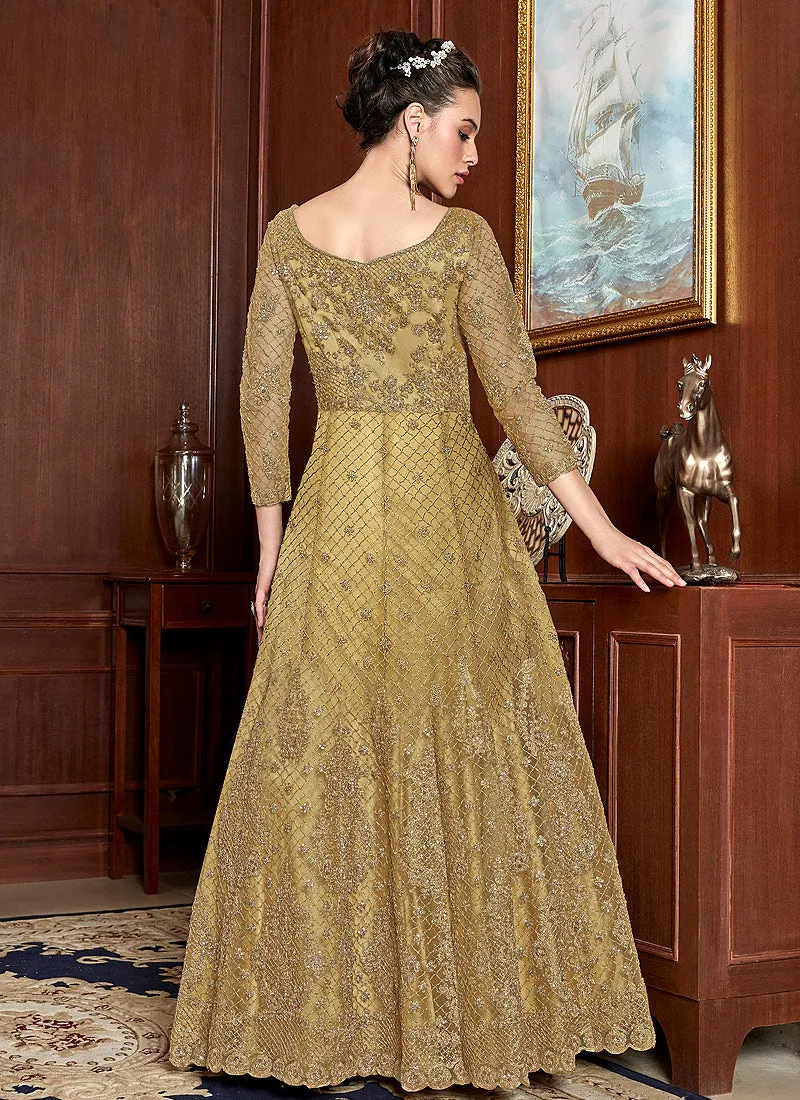 Yellow Zari Embroidered Flared Anarkali Suit