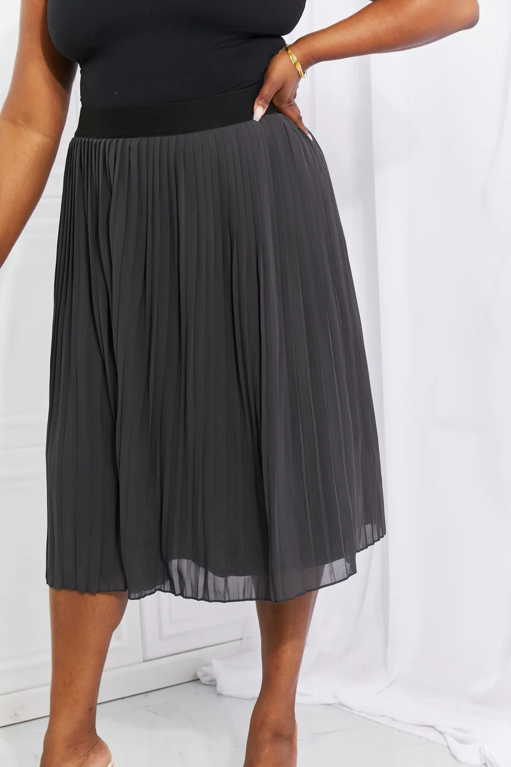 Zenana Full Size Romantic At Heart Pleated Chiffon Midi Skirt