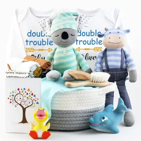 Zeronto Twin Baby Boy Gift Basket - Get Ready for Double Trouble